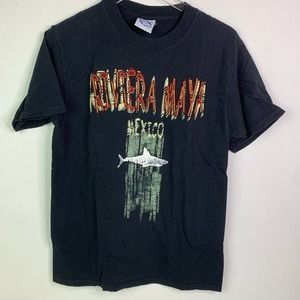 Vintage Riviera Maya Mexico Caribbean Souvenir Embroidered Cotton T-shirt Medium